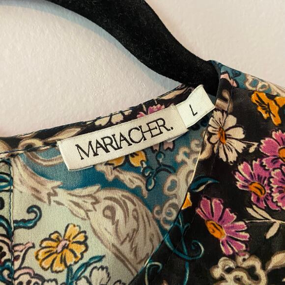 Maria Cher. Blue Purple Floral Abstract Blouse Rouched Cropped Silk size Large - Picture 3 of 12